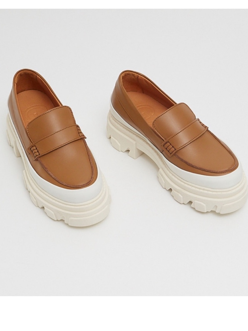 Ganni Tan Leather Chunky-Soled Penny Loafers